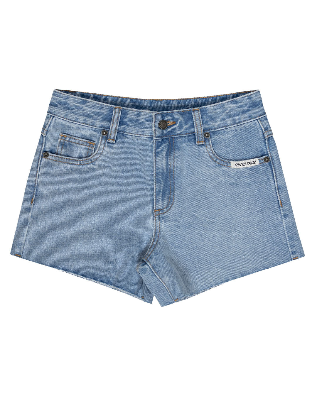 Santa Cruz Girls MFG Dot Retro Denim Shorts in light indigo from front