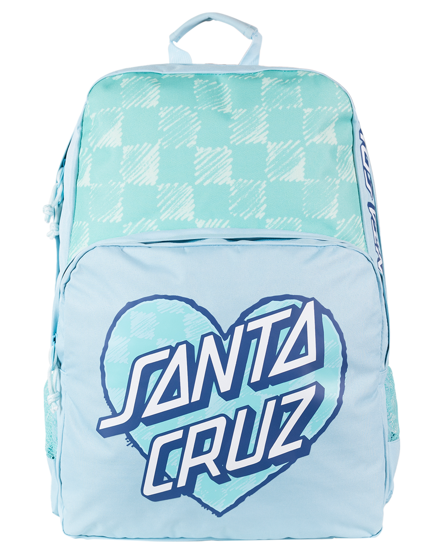 Santa Cruz Girls Checker Heart Dot Backpack in aqua check from front
