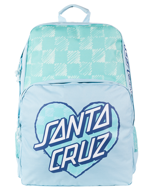 Santa Cruz Girls Checker Heart Dot Backpack in aqua check from front