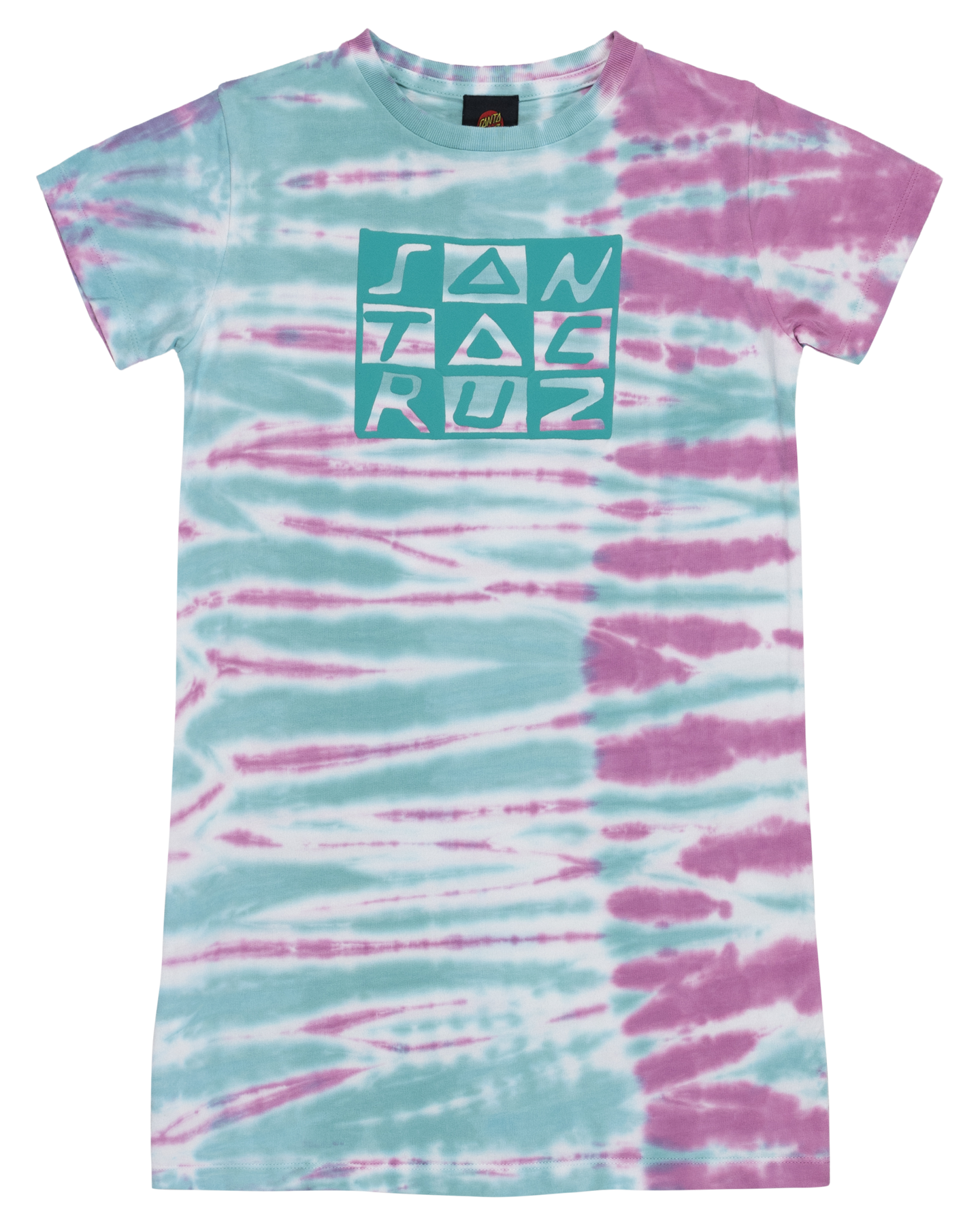 Santa Cruz Girls Checker Block Front Dress in tie dye blue and purple from front