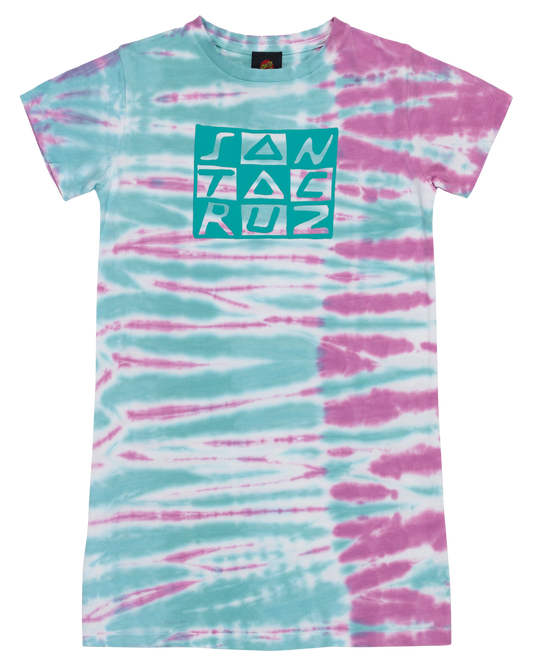 Santa Cruz Girls Checker Block Front Dress in tie dye blue and purple from front