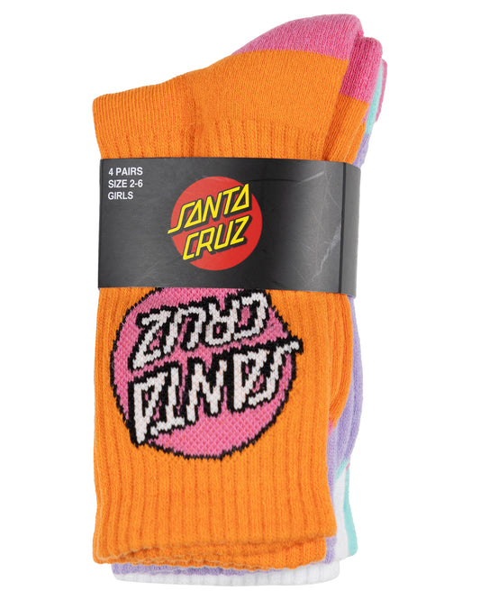 Pack of colorful socks with Santa Cruz logo on a white background