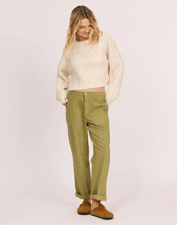 Sisstrevolution Costa Del Sol Sweater in buttermilk colourway on model from front