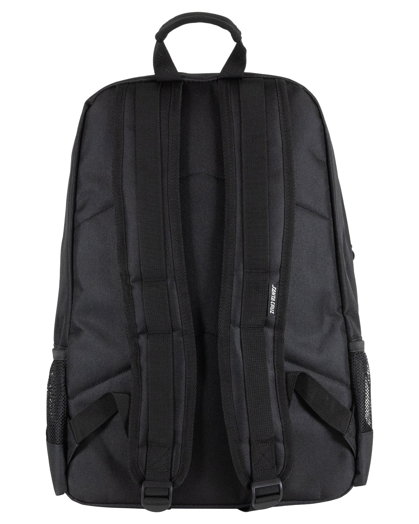 Santa Cruz Dice Flame Dot Backpack in black with green and white print from rear