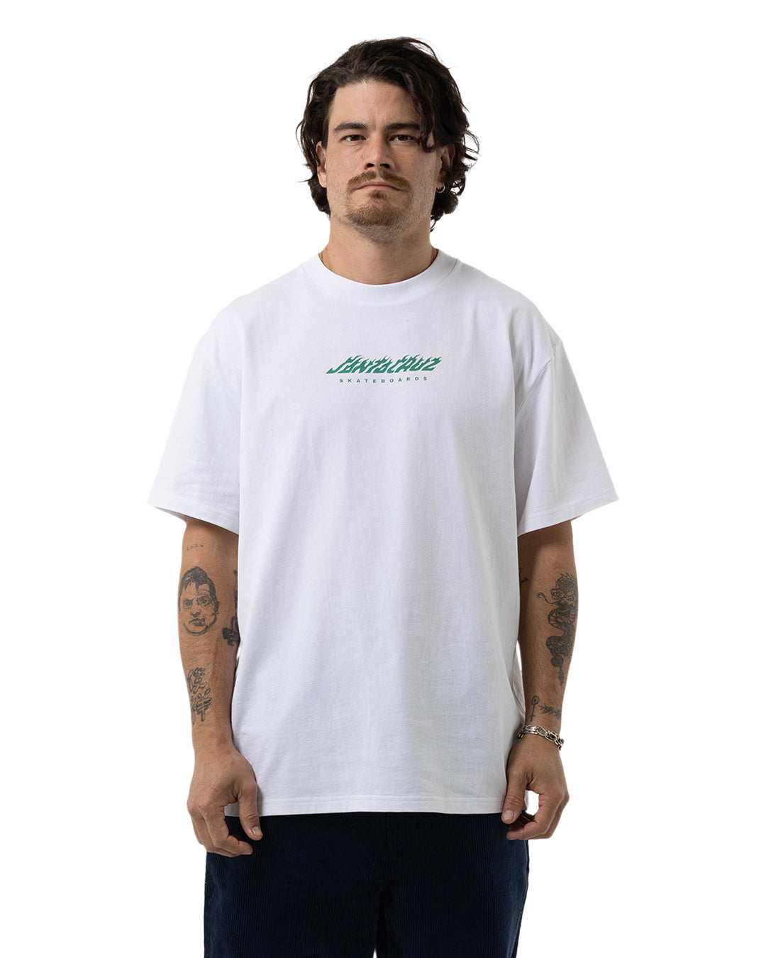 Santa Cruz Disc Flame Dot Strip Front Tee in white from front