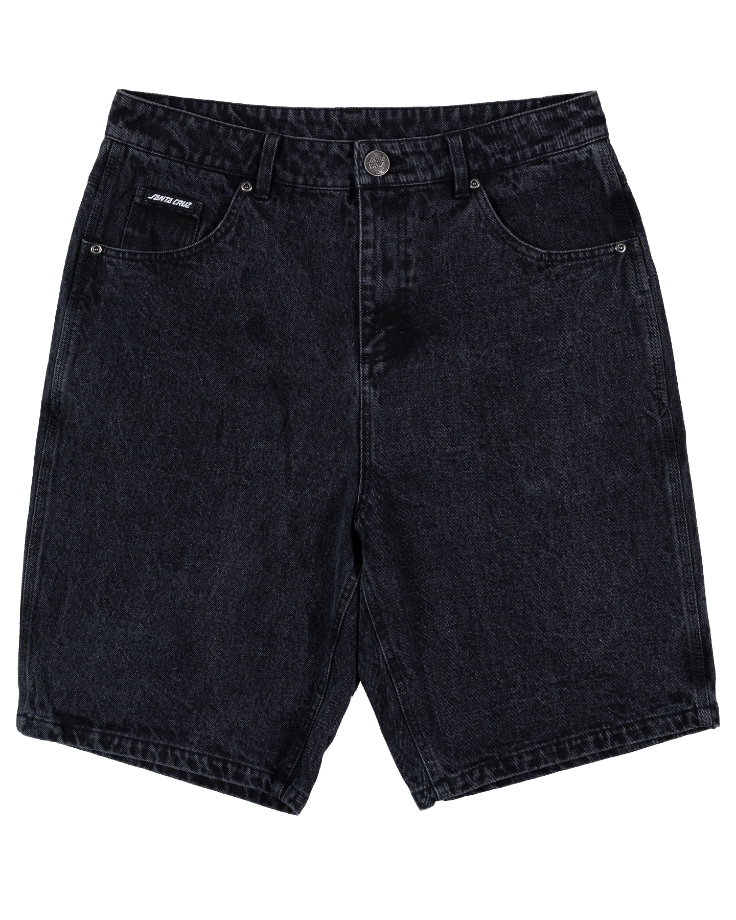 Santa Cruz Dressen Roses Solo Arch Denim Shorts in washed black from front