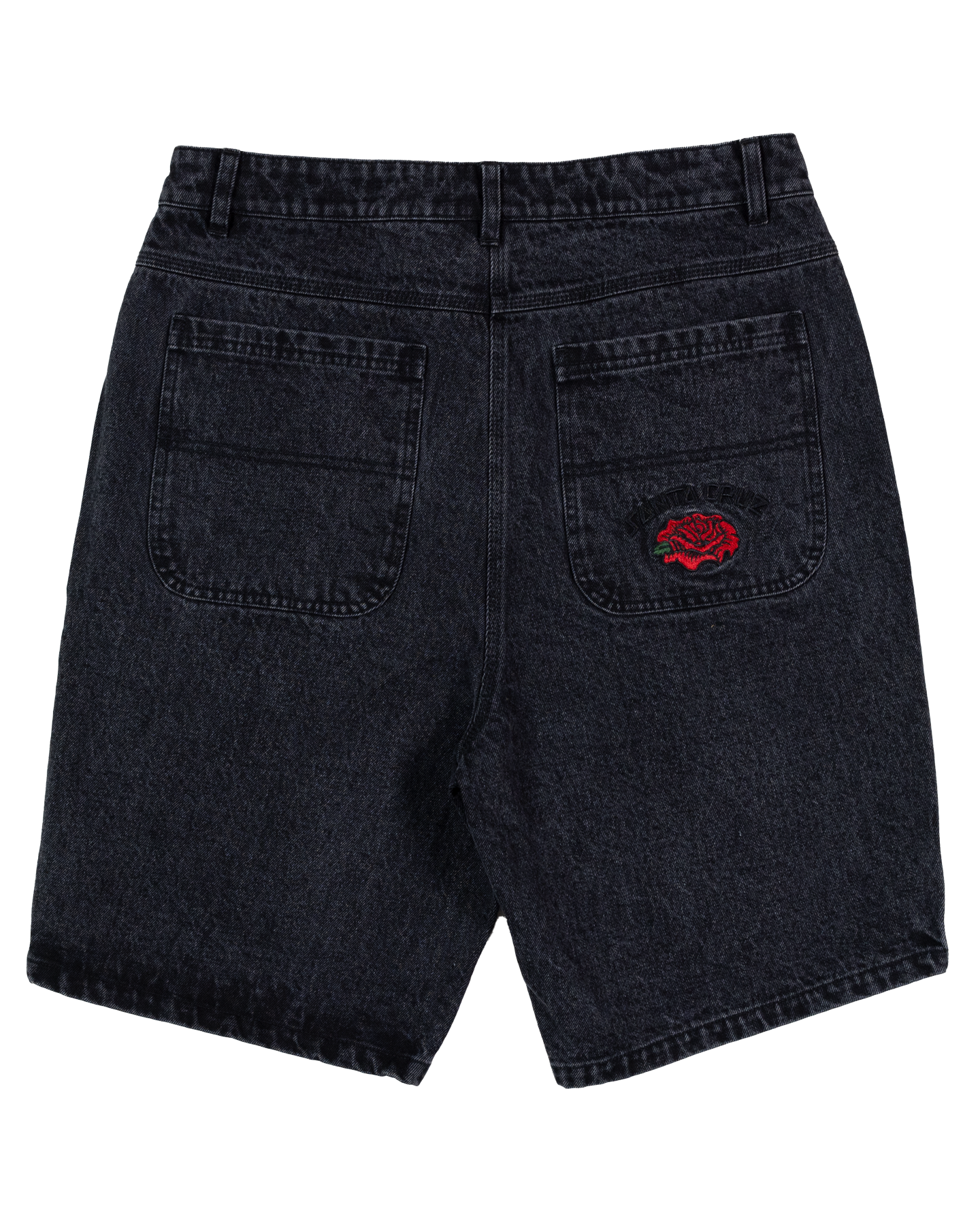Santa Cruz Dressen Roses Solo Arch Denim Shorts in washed black from  rear