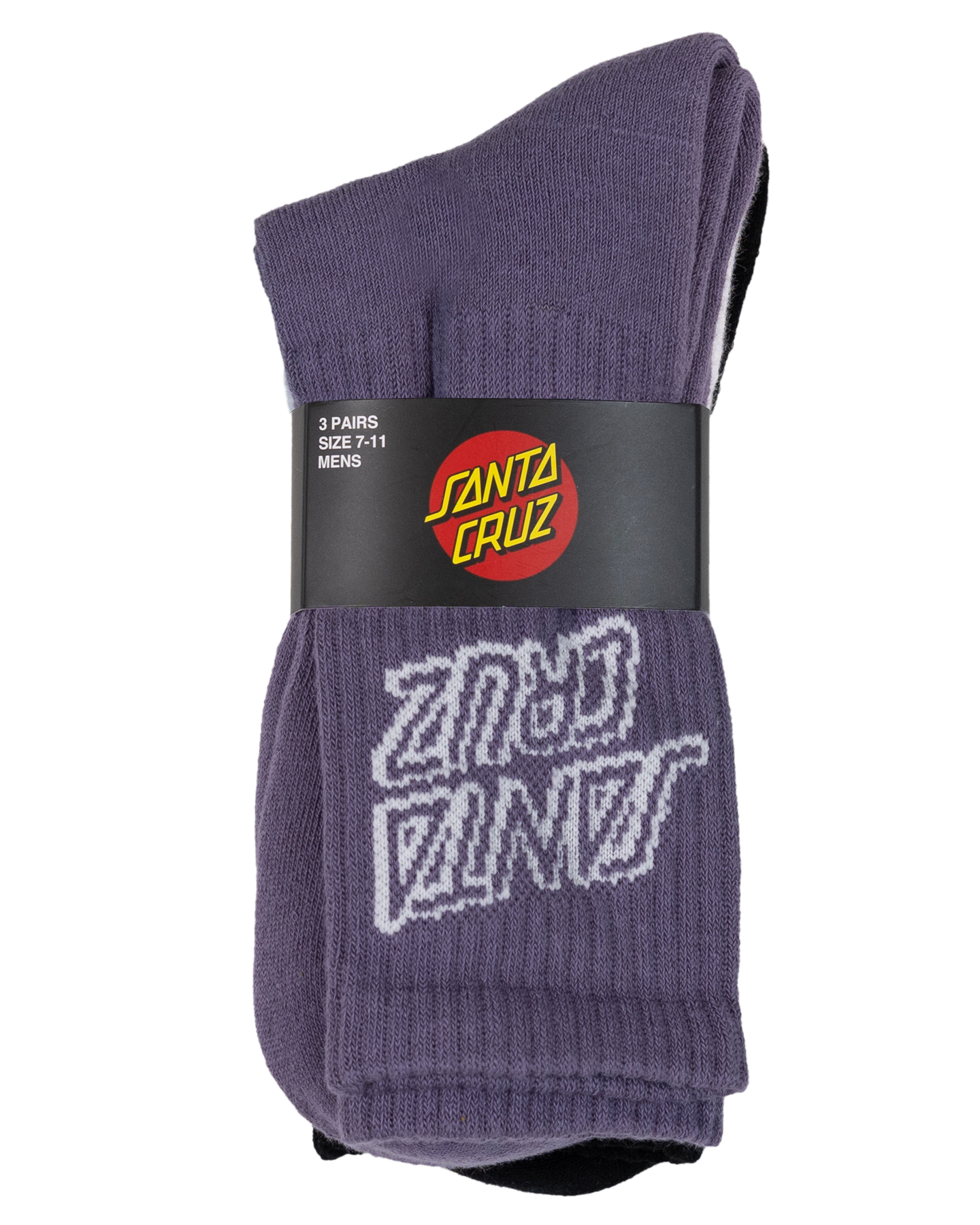 Santa Cruz Stack Mono Crew Sock 3 Pack (Sizes 7-11) showing the pack