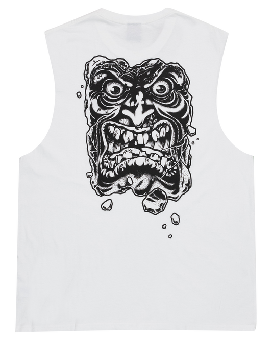 Santa Cruz OS Roskopp Destruct Face Mono Muscle in white showing back Roskopp graphics