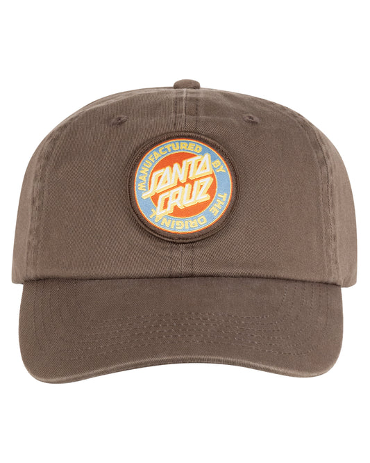 Brown cap with a Santa Cruz logo on a white background