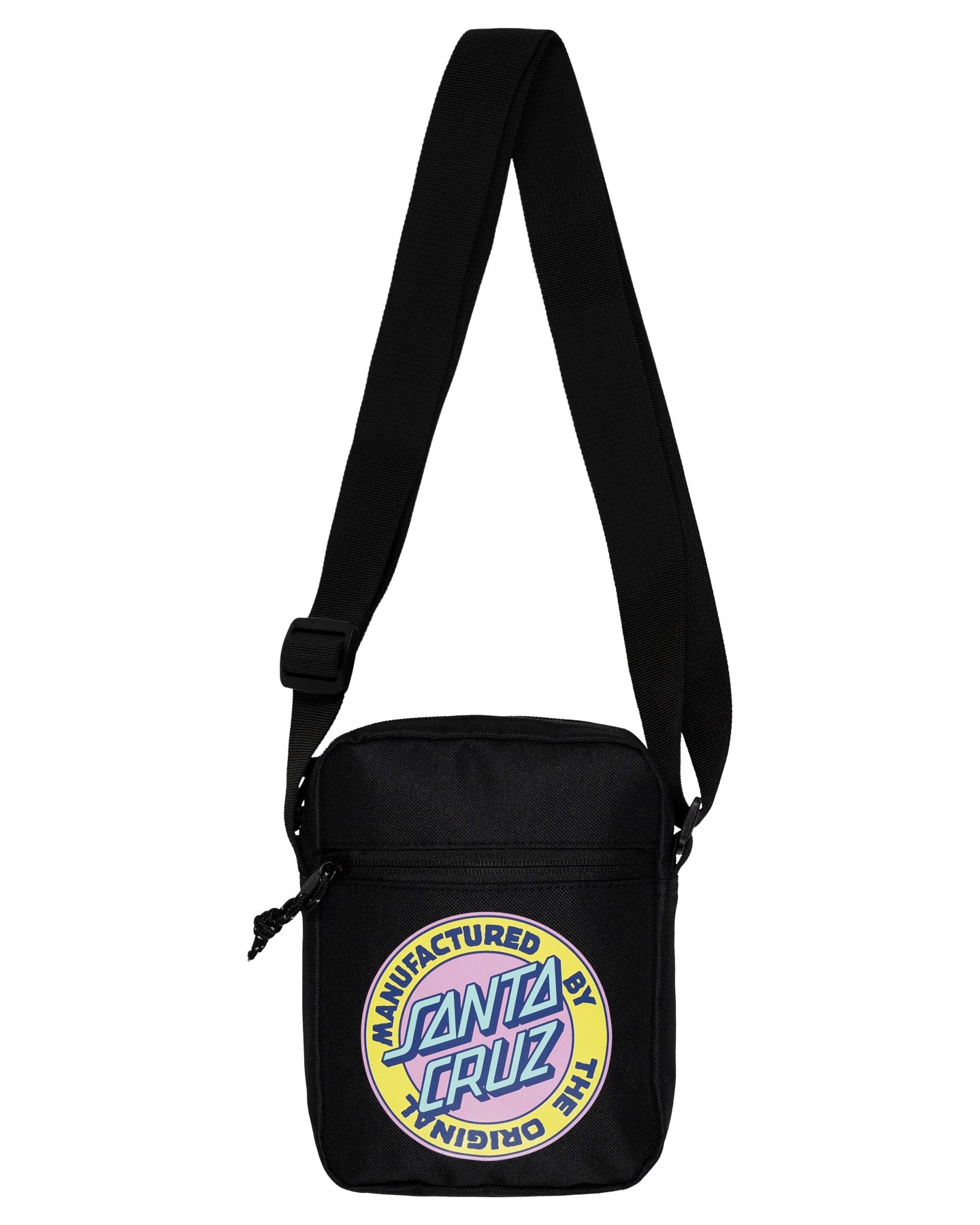 Black crossbody bag with Santa Cruz logo on a white background