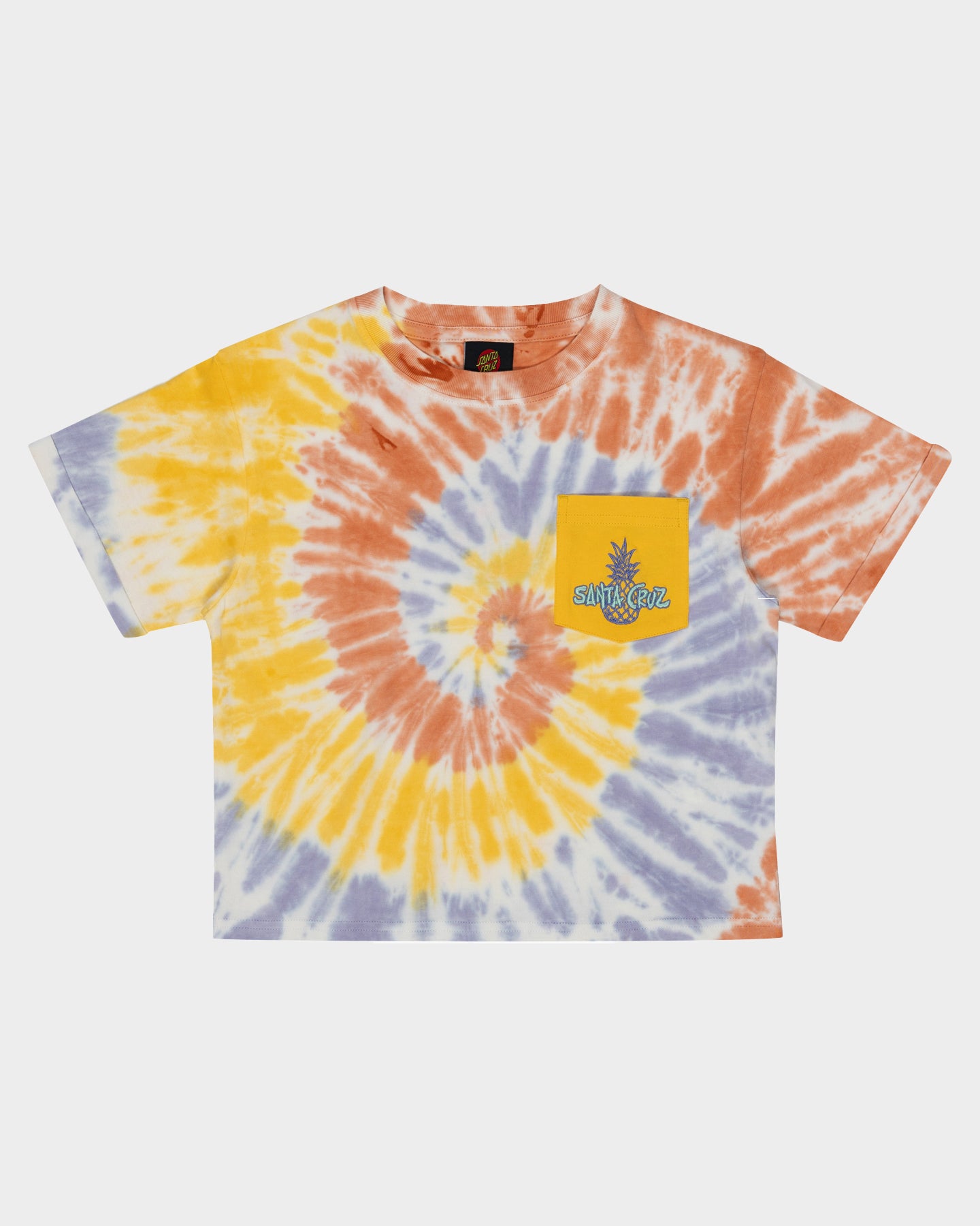 Santa Cruz Girls SC Tropic Pocket Tee in gold tie dye from front