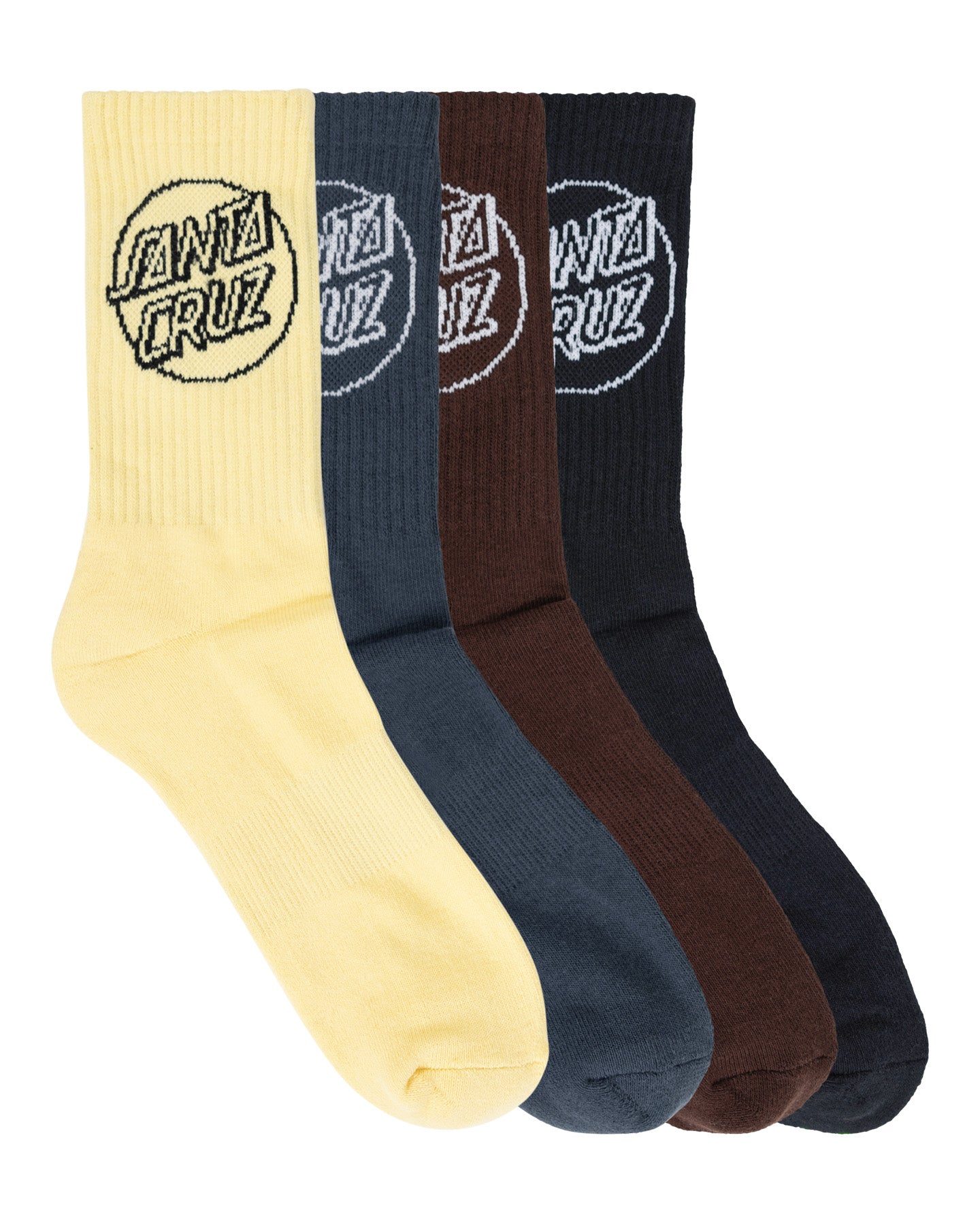 Santa Cruz Opus Dot 4-pack Socks in yellow, slate, brown and black