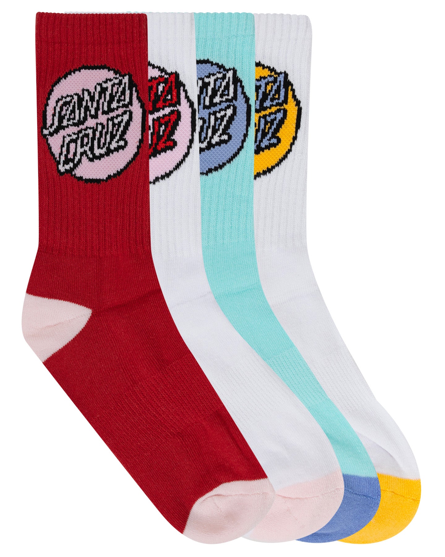 Santa Cruz Girls Other Dot Crew Sock (4 pack) in rose, white and light green