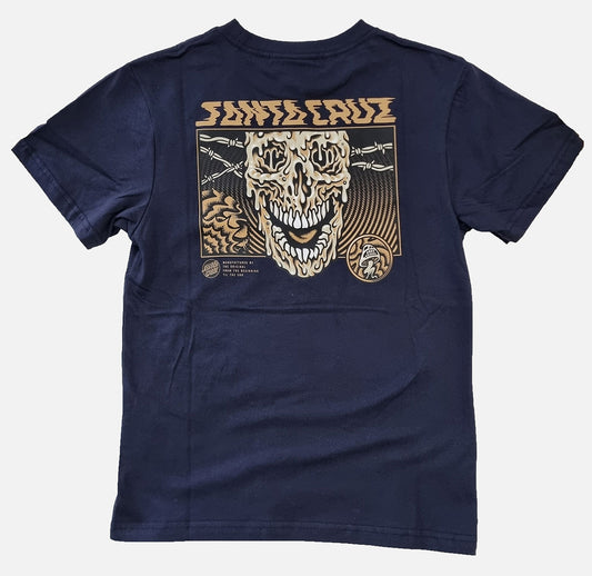 Santa Cruz Youth Toxic Skull Tee in navy back veiw