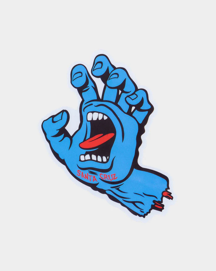 Blue hand graphic with a red tongue on a light gray background