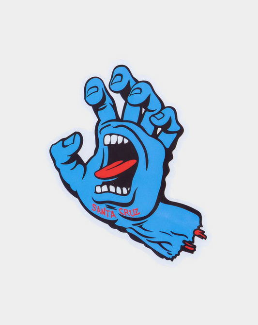 Blue hand graphic with a red tongue on a light gray background