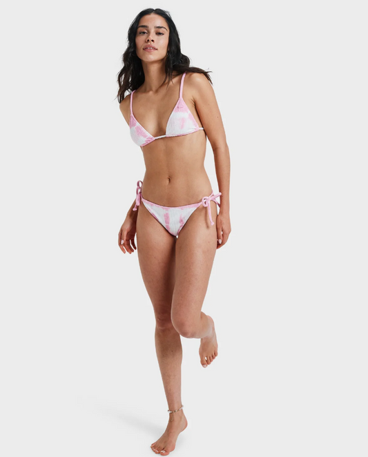 Roxy Sunrise Tiki Tri with Moderate Pant Women's Bikini Set&nbsp; in bonbon pink tie dye on model from front