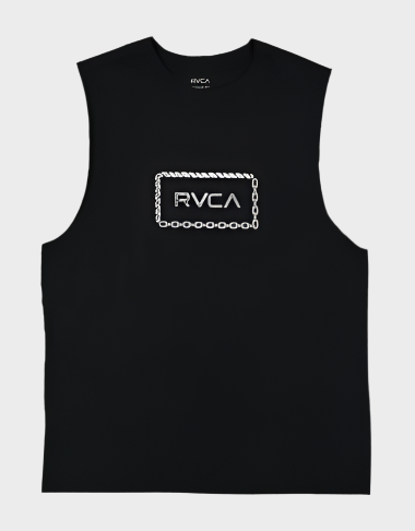 RVCA Bonded Men's Muscle Top in black front with chain looking print
