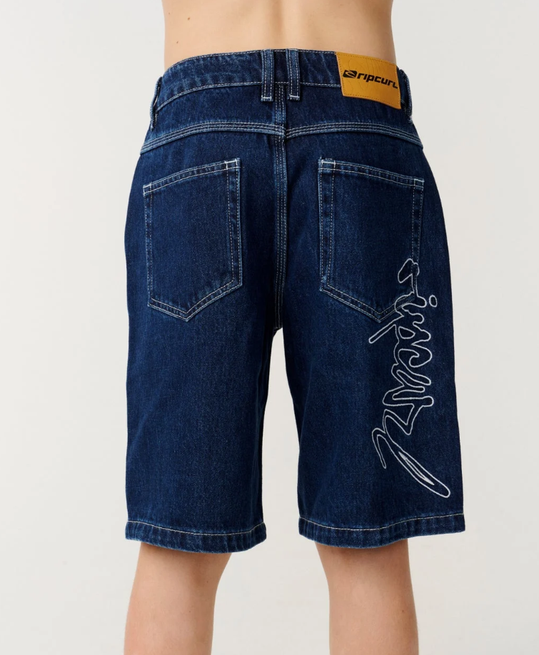 Rip Curl Boys Script 22" Denim Shorts in true indigo colourway from the back