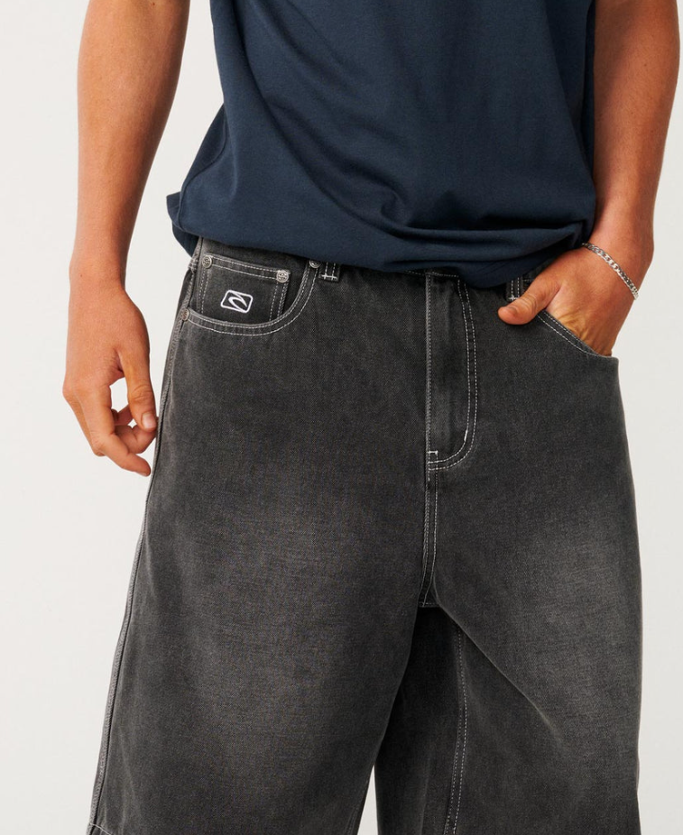 Rip Curl Archine 23" Dirty Denim Shorts in washed grey from front close up