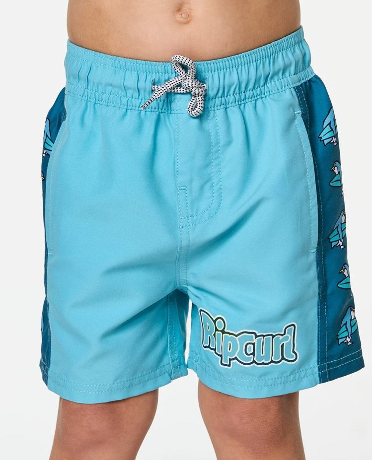 Rip Curl Paddle Out Boys Volley Shorts in light blue close up from front