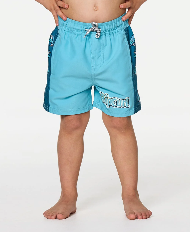 Rip Curl Paddle Out Boys Volley Shorts in light blue close up from front