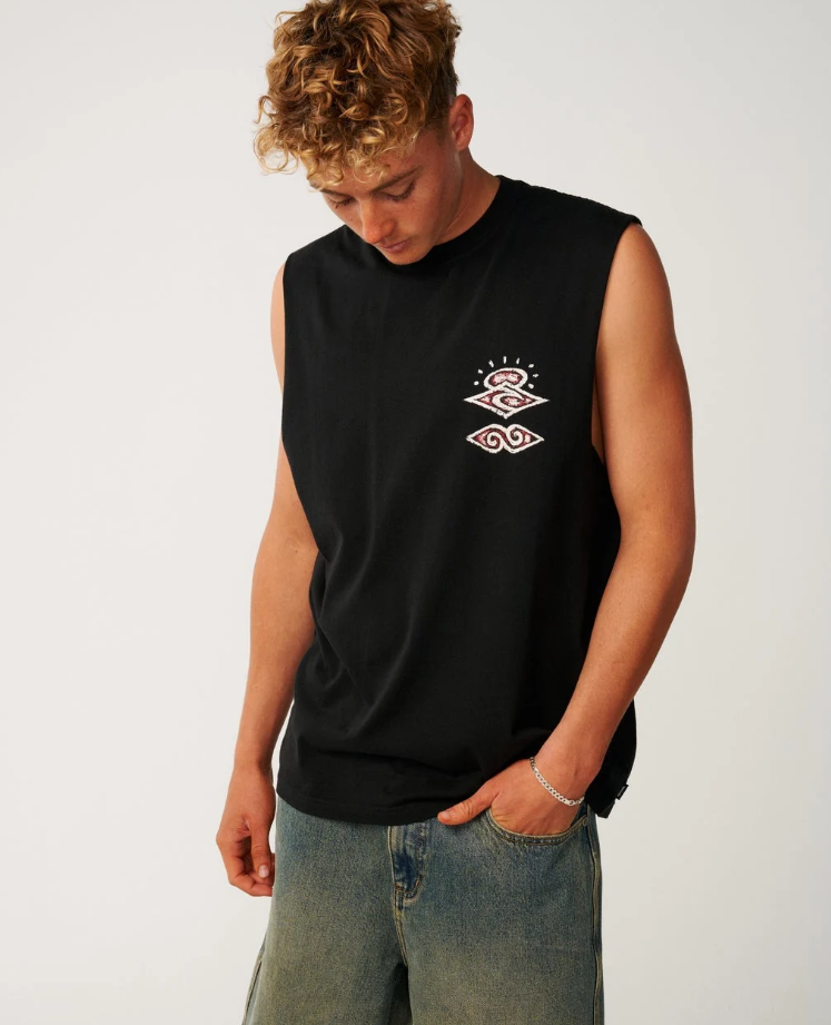 Rip Curl Disorder Boneyards Muscle Top in black from the front