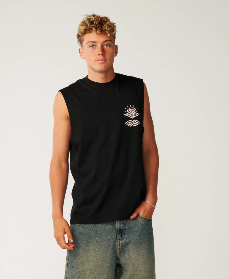 Rip Curl Disorder Boneyards Muscle Top in black from the front