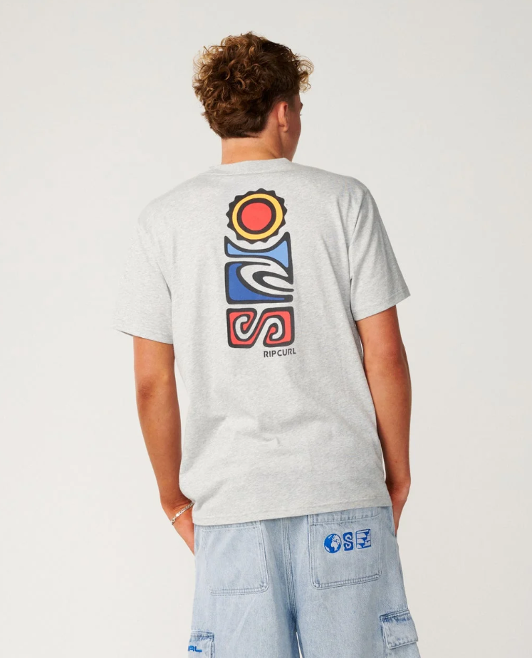 Rip Curl Surf Series Vaporcool Stack T-Shirt in grey marle on model from the rear