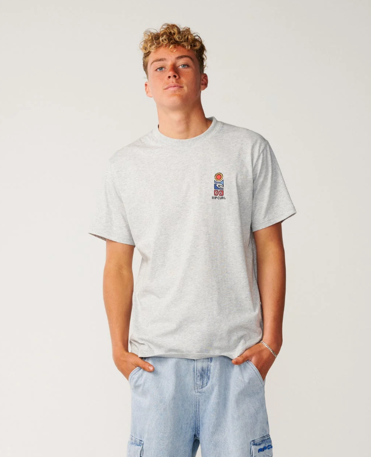 Rip Curl Surf Series Vaporcool Stack T-Shirt in grey marle on model from the front
