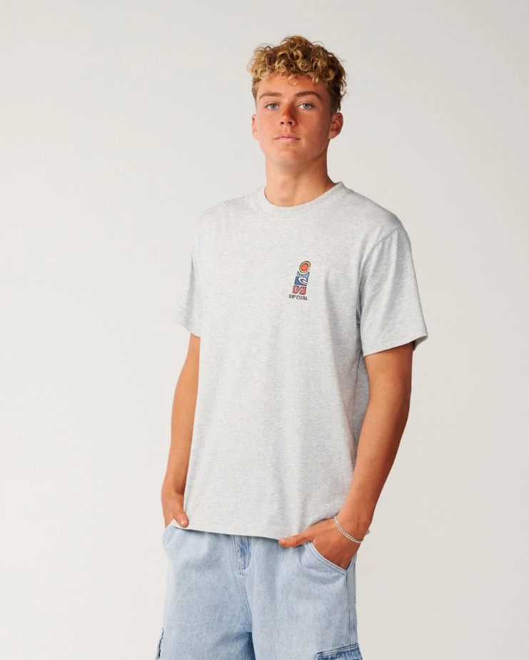 Rip Curl Surf Series Vaporcool Stack T-Shirt in grey marle on model from the front