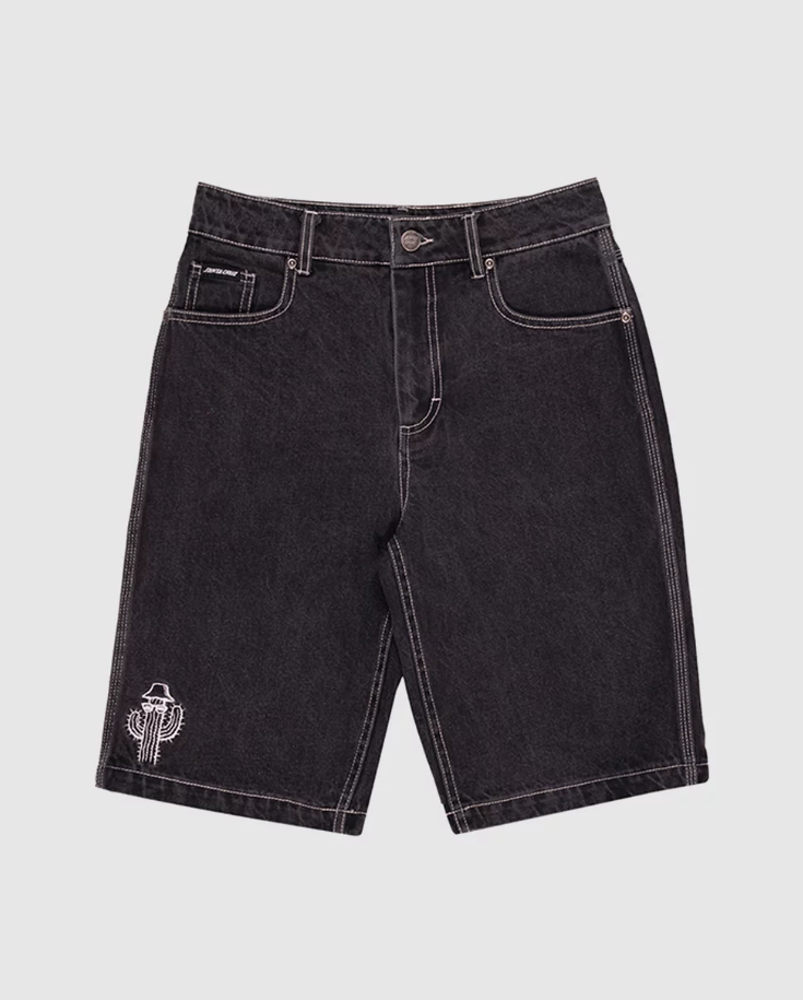 Santa Cruz Youth Tripper Stack Carpenter Denim Shorts in washed black from the front flatlay
