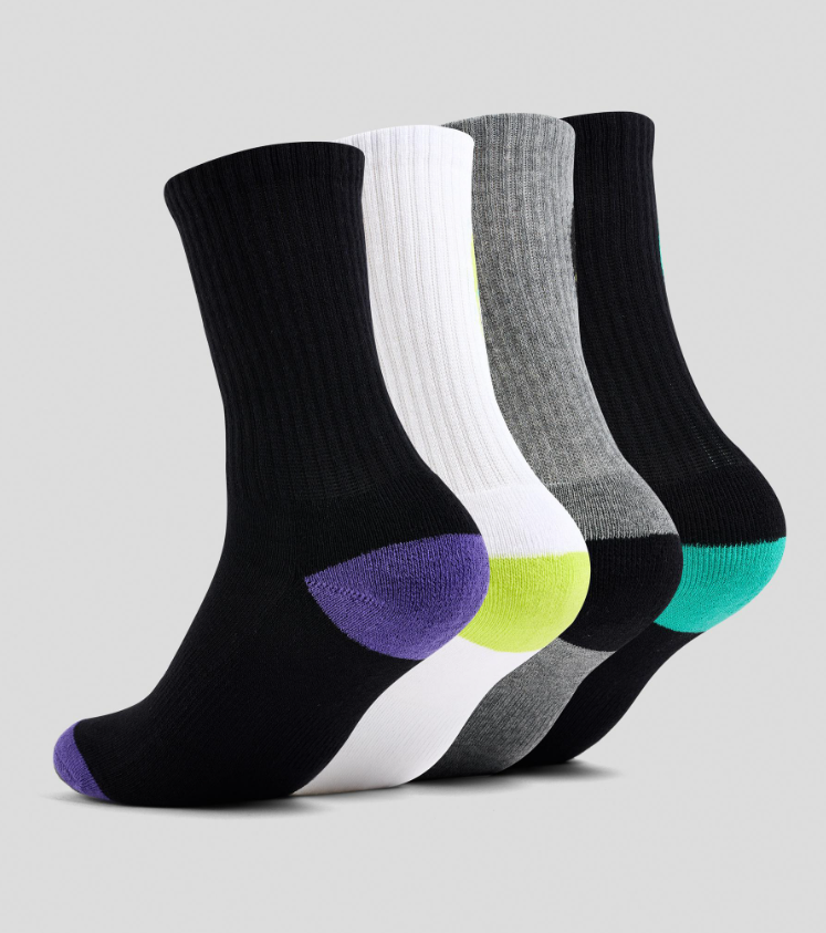 Santa Cruz Bold Shadow Dot 4 Pack Boys Crew Socks (US 2-8) in black, white and grey marle from inside