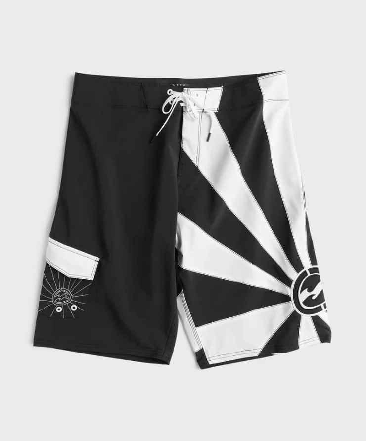 Billabong A.I Rising Sun Pro Boardshorts in black and white flatlay from the front