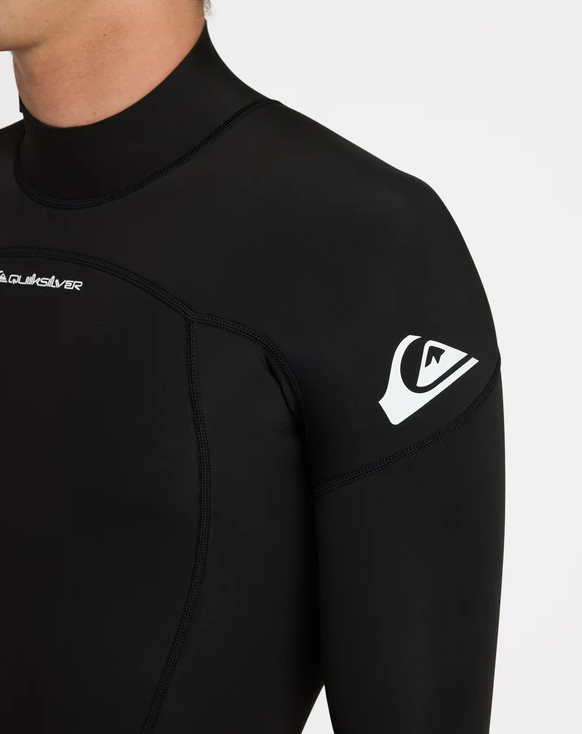Quiksilver Prologue 2mm Long Sleeve Wetsuit in black from the front showing left shoulder close up