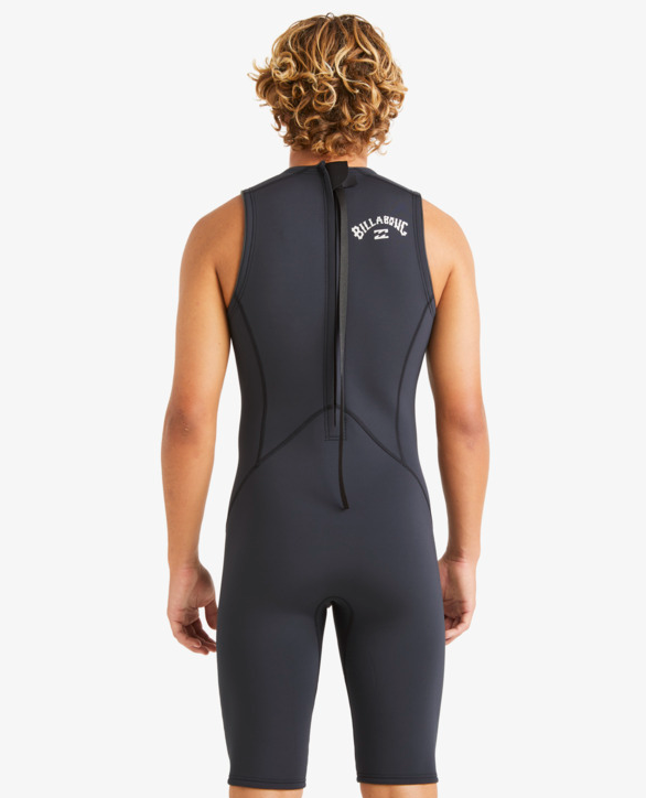Billabong Absolute 2mm Short John Wetsuit in black on model from the back