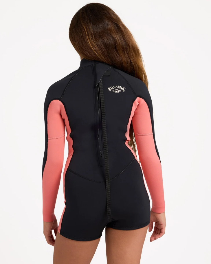 Billabong Teen Spring Fever 2mm Long Sleeve Wetsuit in black with watermelon on model from the back