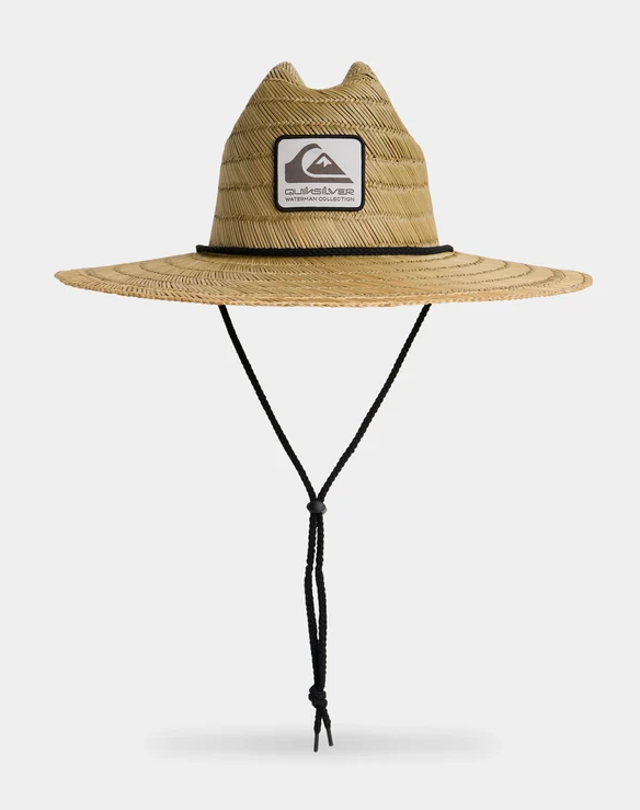 Quiksilver The Tier Mens Straw Hat in natural colourway showing Quiksilver patch on front