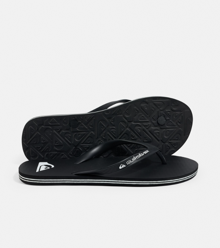 Quiksilver Moncata Core Jandals in black with white Quiksilver logos showing a pair