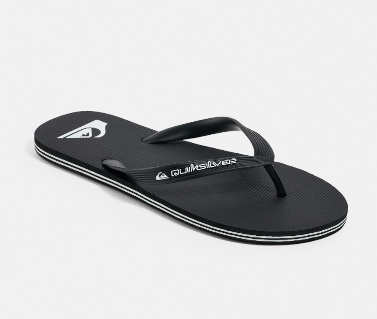 Quiksilver Moncata Core Jandals in black with white Quiksilver logos showing the right side
