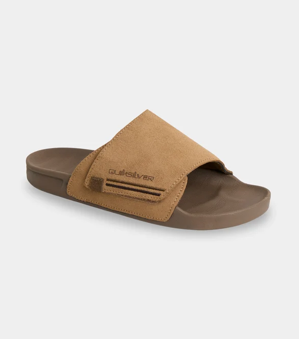 Quiksilver Sunset Suede Slides in tan showing right from the outside