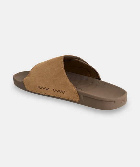 Quiksilver Sunset Suede Slides in tan showing right from the inside