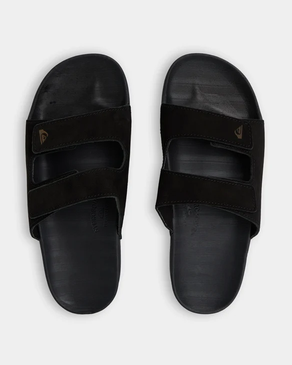 Quiksilver Sunset Nubuck Double Adjustable Slides in black showing  a pair from above