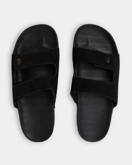 Quiksilver Sunset Nubuck Double Adjustable Slides in black showing  a pair from above
