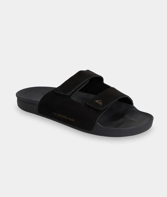 Quiksilver Sunset Nubuck Double Adjustable Slides in black showing right from outside