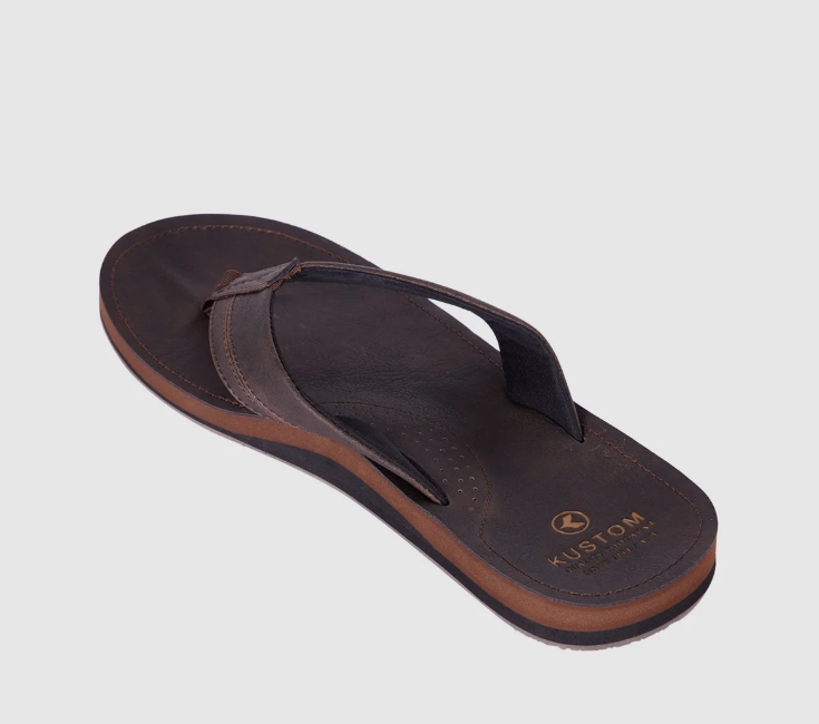 Kustom Vego 2 Jandals in chocolate colourway showing right side from the back