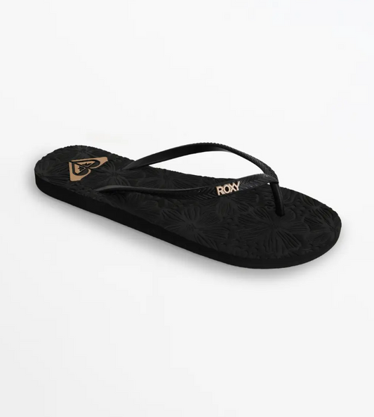 Roxy Antillles III Womens Jandals
 in black with gold showing textured footbed