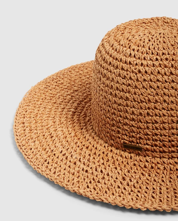 Billabong Sunnyside Straw Hat in natural colourway from the left close up