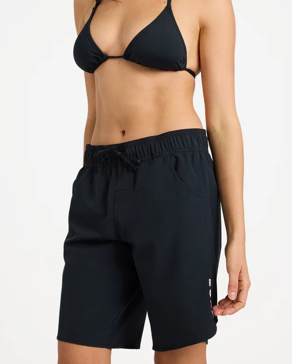 Roxy Wave 9" Womens Boardshorts in black from the front close up